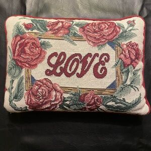 Vintage Tapestry Pillow With Love And Roses